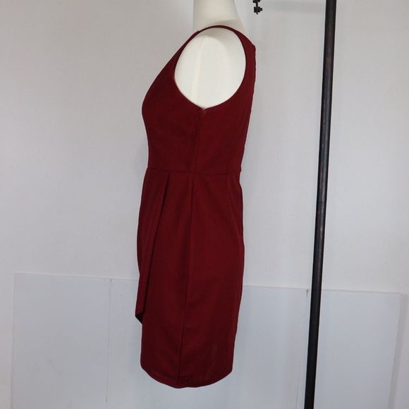 Manydress Crimson Red Asymmetrical V-Neck Full Form-Fitting Bodycon Dress L - Picture 5 of 9